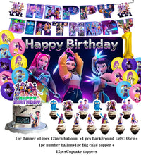 Lade das Bild in den Galerie-Viewer, Deko-Set im K-Pop Girl Demon Hunters Stil – inklusive Ballons, Jahreszahl, Kuchen-Deko und Banner