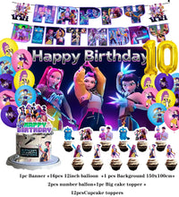 Lade das Bild in den Galerie-Viewer, Deko-Set im K-Pop Girl Demon Hunters Stil – inklusive Ballons, Jahreszahl, Kuchen-Deko und Banner