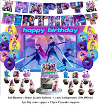 Lade das Bild in den Galerie-Viewer, Deko-Set im K-Pop Girl Demon Hunters Stil – inklusive Ballons, Jahreszahl, Kuchen-Deko und Banner