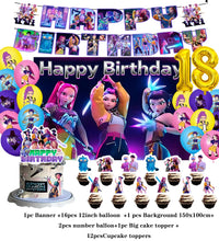 Lade das Bild in den Galerie-Viewer, Deko-Set im K-Pop Girl Demon Hunters Stil – inklusive Ballons, Jahreszahl, Kuchen-Deko und Banner