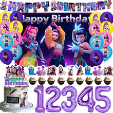 Lade das Bild in den Galerie-Viewer, Deko-Set im K-Pop Girl Demon Hunters Stil – inklusive Ballons, Jahreszahl, Kuchen-Deko und Banner