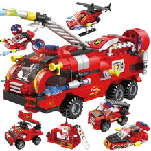 Lade das Bild in den Galerie-Viewer, 6in1 Feuerwehr Lösch Truck Klemm Baustein Spielzeug Set 387 Teile kaufen - Pk.toys