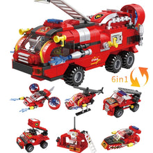 Lade das Bild in den Galerie-Viewer, 6in1 Feuerwehr Lösch Truck Klemm Baustein Spielzeug Set 387 Teile kaufen - Pk.toys