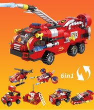 Lade das Bild in den Galerie-Viewer, 6in1 Feuerwehr Lösch Truck Klemm Baustein Spielzeug Set 387 Teile kaufen - Pk.toys