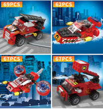 Lade das Bild in den Galerie-Viewer, 6in1 Feuerwehr Lösch Truck Klemm Baustein Spielzeug Set 387 Teile kaufen - Pk.toys