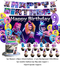 Lade das Bild in den Galerie-Viewer, Deko-Set im K-Pop Girl Demon Hunters Stil – inklusive Ballons, Jahreszahl, Kuchen-Deko und Banner
