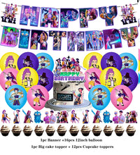 Lade das Bild in den Galerie-Viewer, Deko-Set im K-Pop Girl Demon Hunters Stil – inklusive Ballons, Jahreszahl, Kuchen-Deko und Banner
