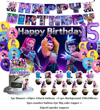 Lade das Bild in den Galerie-Viewer, Deko-Set im K-Pop Girl Demon Hunters Stil – inklusive Ballons, Jahreszahl, Kuchen-Deko und Banner
