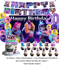 Lade das Bild in den Galerie-Viewer, Deko-Set im K-Pop Girl Demon Hunters Stil – inklusive Ballons, Jahreszahl, Kuchen-Deko und Banner
