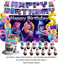 Lade das Bild in den Galerie-Viewer, Deko-Set im K-Pop Girl Demon Hunters Stil – inklusive Ballons, Jahreszahl, Kuchen-Deko und Banner
