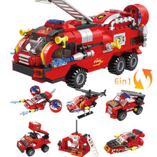 Lade das Bild in den Galerie-Viewer, 6in1 Feuerwehr Lösch Truck Klemm Baustein Spielzeug Set 387 Teile kaufen - Pk.toys
